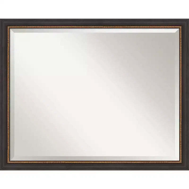 31" x 25" Beveled Ashton Black Wood Wall Mirror - Amanti Art: Modern Style, No Assembly, Includes Mount Hardware