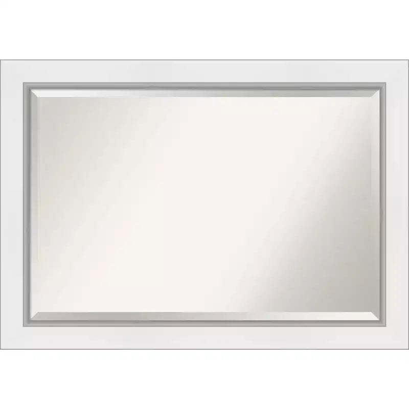 42" x 30" Eva White Framed Wall Mirror Silver - Amanti Art: Modern Beveled, No Assembly Required