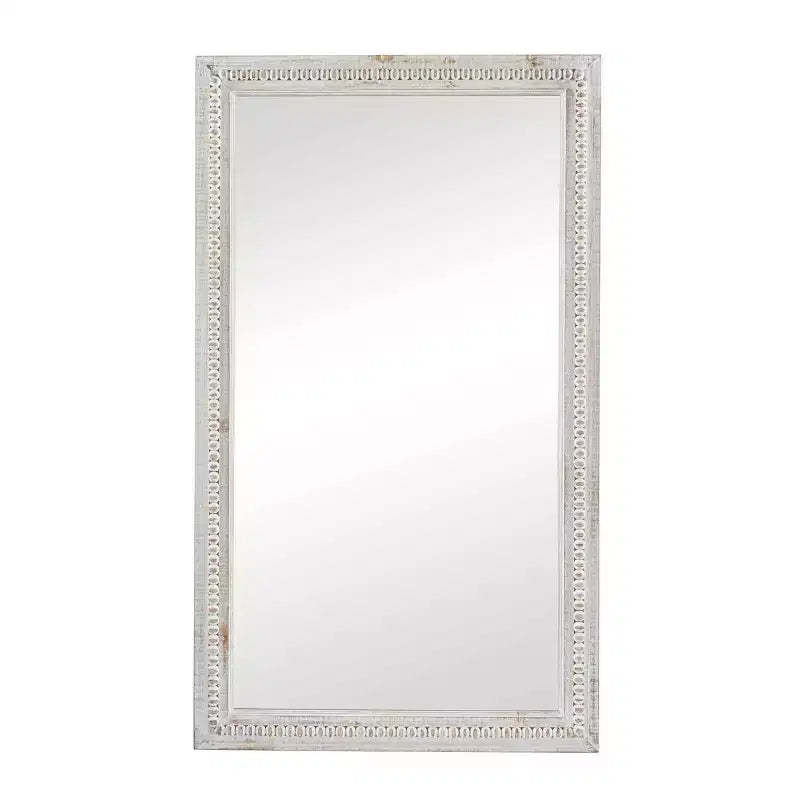 48"x28" Wood Carved Beaded Wall Mirror White - Olivia & May: Modern Rectangular Wooden, No Assembly Required