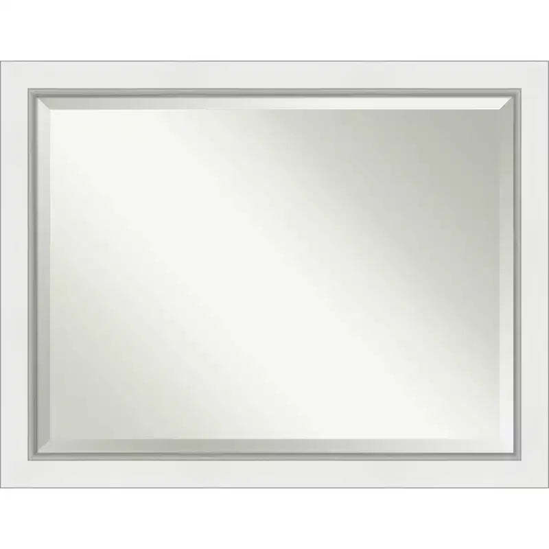 45" x 35" Eva White Silver Framed Bathroom Vanity Wall Mirror - Amanti Art: Modern Rectangular, Beveled, Wood Frame, Wall Mounted