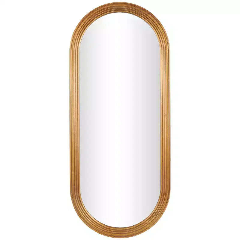 51"x22" Wooden Oval Wall Mirror with Dimensional Carved Frame Brown - Olivia & May