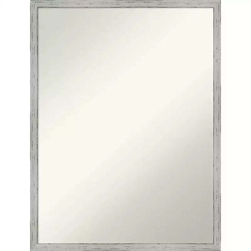 19" x 25" Non-Beveled Shiplap White Narrow Wood Wall Mirror - Amanti Art: Modern Rectangular, Includes Mount Hardware