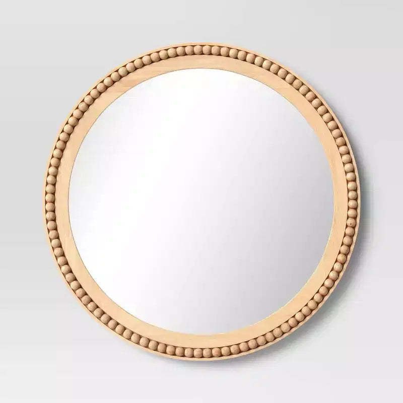 28" Dia Round Wooden Beaded Wall Mirror Natural - Threshold™: Beaded Detail, No Assembly Required
