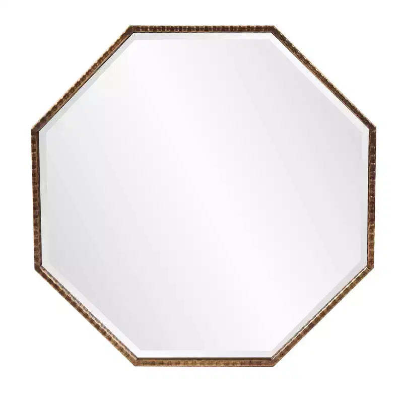 Howard Elliott 28"x28" Bastian Octagon Wall and Accent Mirror: Antique Gold, Iron Frame, Ready to Hang