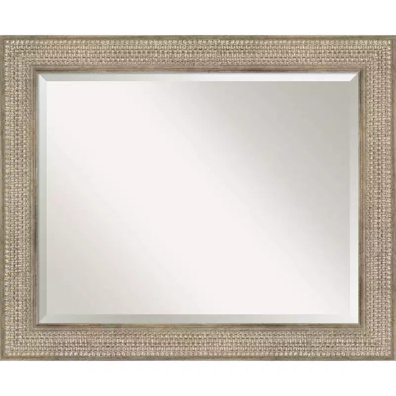 34" x 28" Beveled Trellis Silver Wood Wall Mirror - Amanti Art: Modern Rectangle, No Assembly Required