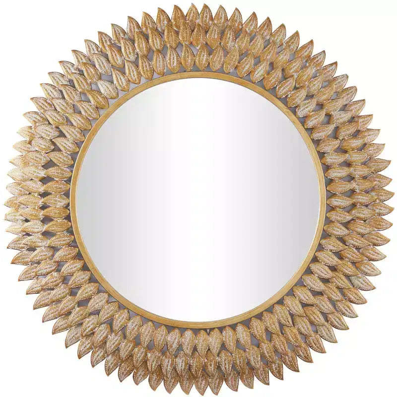 32"x32" Metal Leaf Radial Wall Mirror Gold - Olivia & May: Iron Frame, No Assembly Required