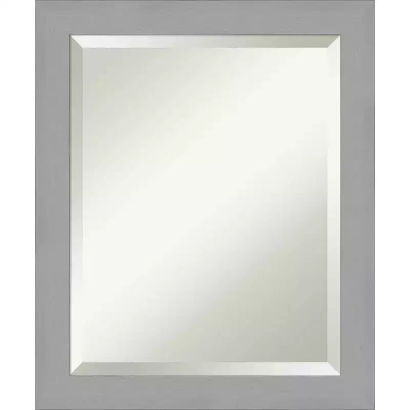 20" x 24" Brushed Nickel Framed Wall Mirror Silver - Amanti Art: Modern Beveled, No Assembly Required
