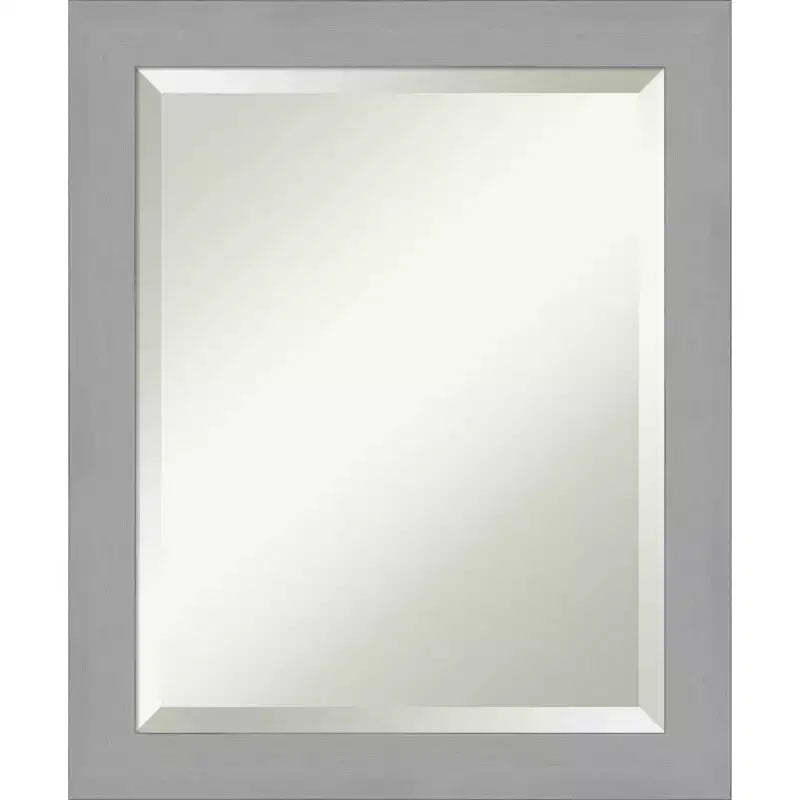20" x 24" Brushed Nickel Framed Wall Mirror Silver - Amanti Art: Modern Beveled, No Assembly Required