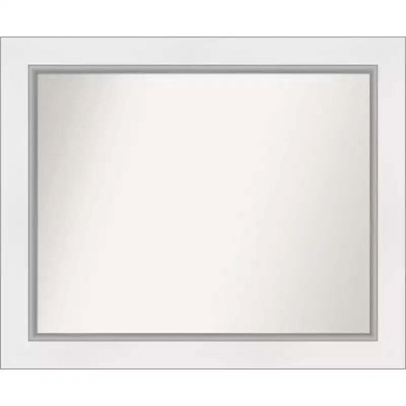 34" x 28" Non-Beveled Eva White Silver Wall Mirror - Amanti Art: Modern Rectangular, Polystyrene Frame, Includes Mounting Hardware
