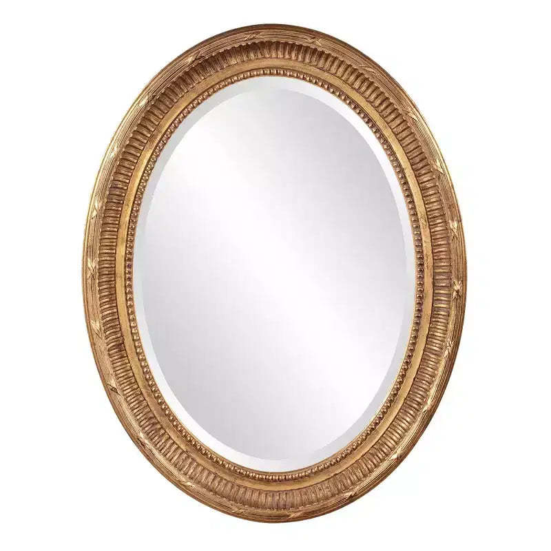 Howard Elliott Oval Wood Framed Nero Wall Mirror Gold: Beveled, Transitional Style, Ready to Hang