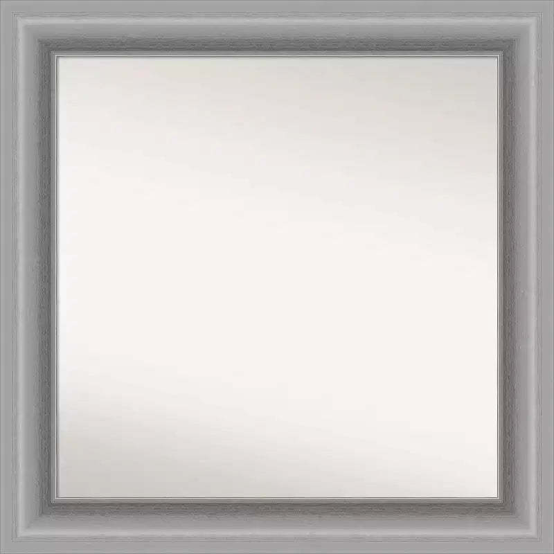 32" x 32" Non-Beveled Peak Polished Nickel Bathroom Wall Mirror - Amanti Art: Modern Square Vanity, Includes Mount Hardware