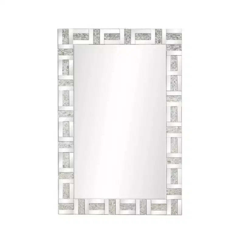 Wood Geometric Wall Mirror Silver - Olivia & May: Large Decorative, Entryway Rectangle, No Assembly Required
