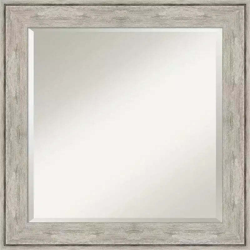 25" x 25" Crackled Metallic Framed Wall Mirror Silver - Amanti Art: Modern Square Beveled, No Assembly Required