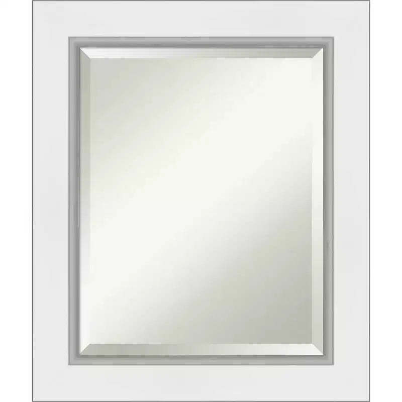 22" x 26" Eva White Framed Wall Mirror Silver - Amanti Art: Modern Beveled, No Assembly Required