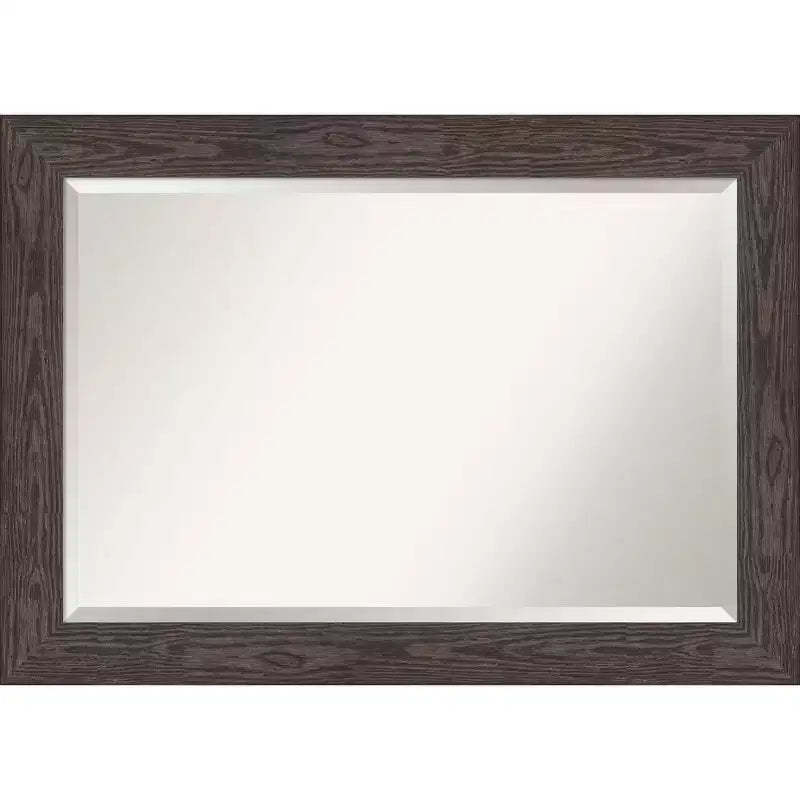 42" x 30" Beveled Bridge Black Wood Wall Mirror - Amanti Art: Modern Rectangle, No Assembly Required