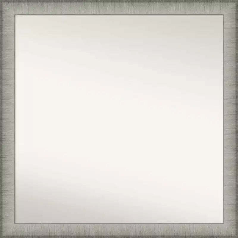 29" x 29" Non-Beveled Elegant Narrow Bathroom Wall Mirror Brushed Pewter - Amanti Art: Square, Wall Mount, Includes Hardware