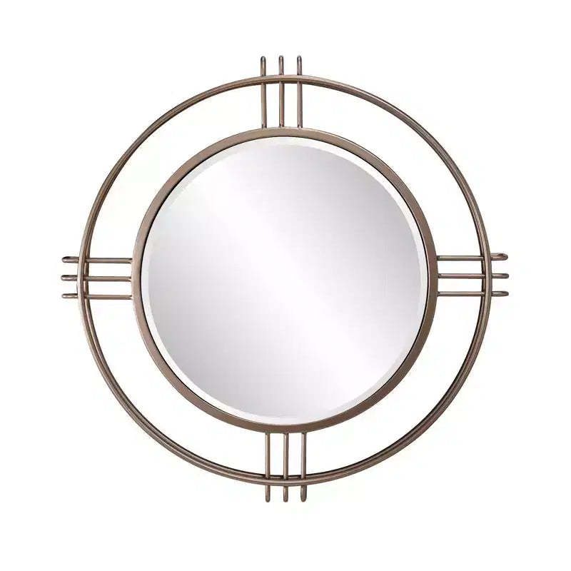 Howard Elliott 40" Casimir Deep Gold Round Wall Mirror with Handcrafted Iron Frame