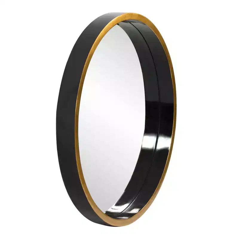 Howard Elliott 24" Round Black/Gold Trimmed Wood Framed Decorative Brando Wall Mirror: Modern Style, No Assembly Required