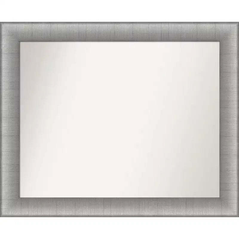 33" x 27" Non-Beveled Elegant Bathroom Wall Mirror Brushed Pewter - Amanti Art: Rectangle, Polystyrene Frame, Wall Mounted