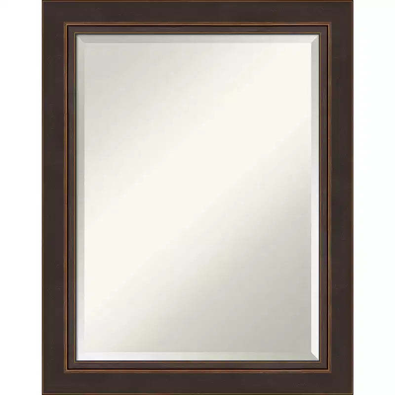 23" x 29" Beveled Lara Bronze Wood Wall Mirror - Amanti Art: Modern Rectangular, No Assembly, Includes Hardware