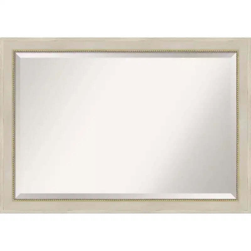 40" x 28" Beveled Parthenon Cream Wood Wall Mirror - Amanti Art: Modern Rectangular, No Assembly Required