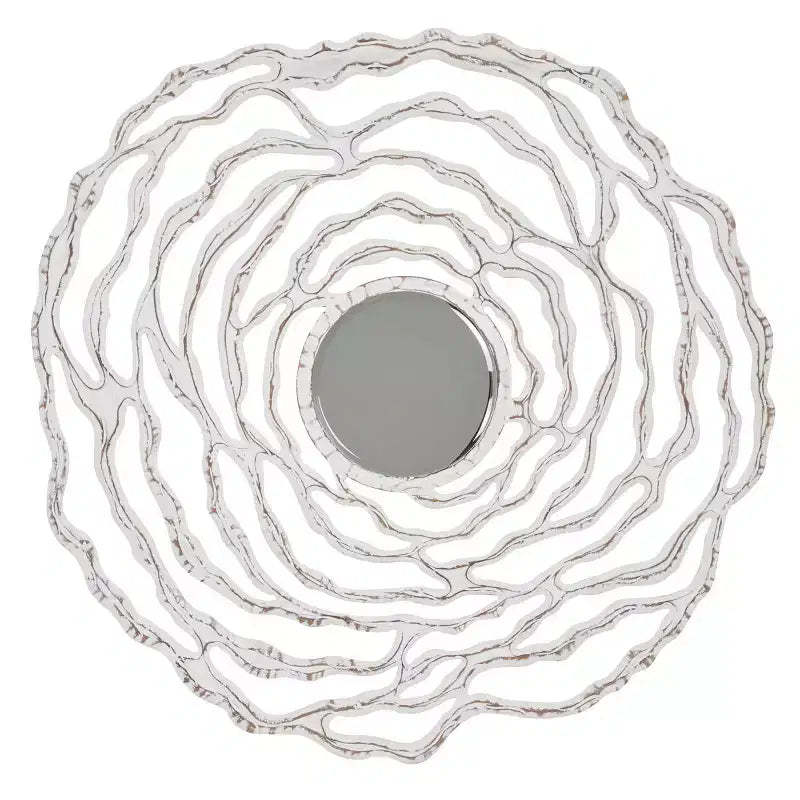 Olivia & May 45"X45" Wooden Floral Carved Room Wall Mirror with Cutout Design White