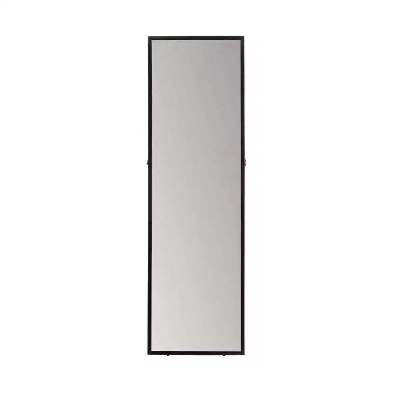 Brewster Carmen Black Rectangular Linear Mirror: Modern Floor Mirror, 60x18, Metal Frame, Freestanding