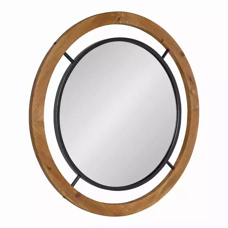 32" x 32" Whalen Round Wall Mirror Brown - Kate & Laurel All Things Decor: Shabby-Chic, No Assembly Required