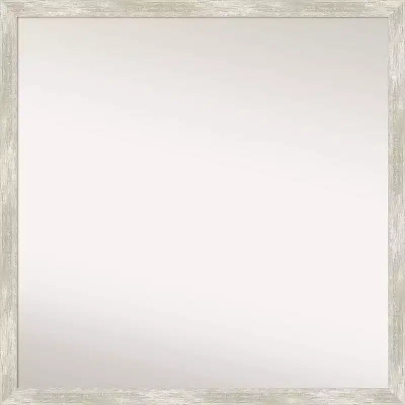 28" x 28" Non-Beveled Crackled Narrow Bathroom Wall Mirror Metallic Silver - Amanti Art: Includes Mounting Hardware, Polystyrene Frame