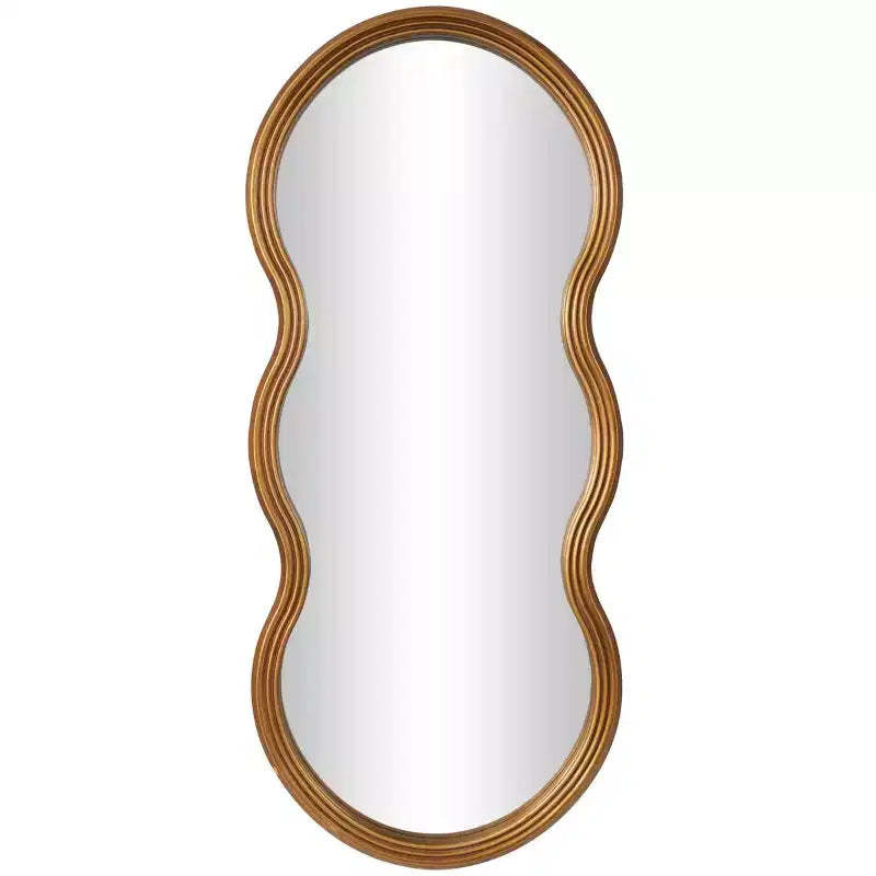47"x20" Wooden Wavy Shaped Wall Mirror with Ribbed Frame Gold - Olivia & May