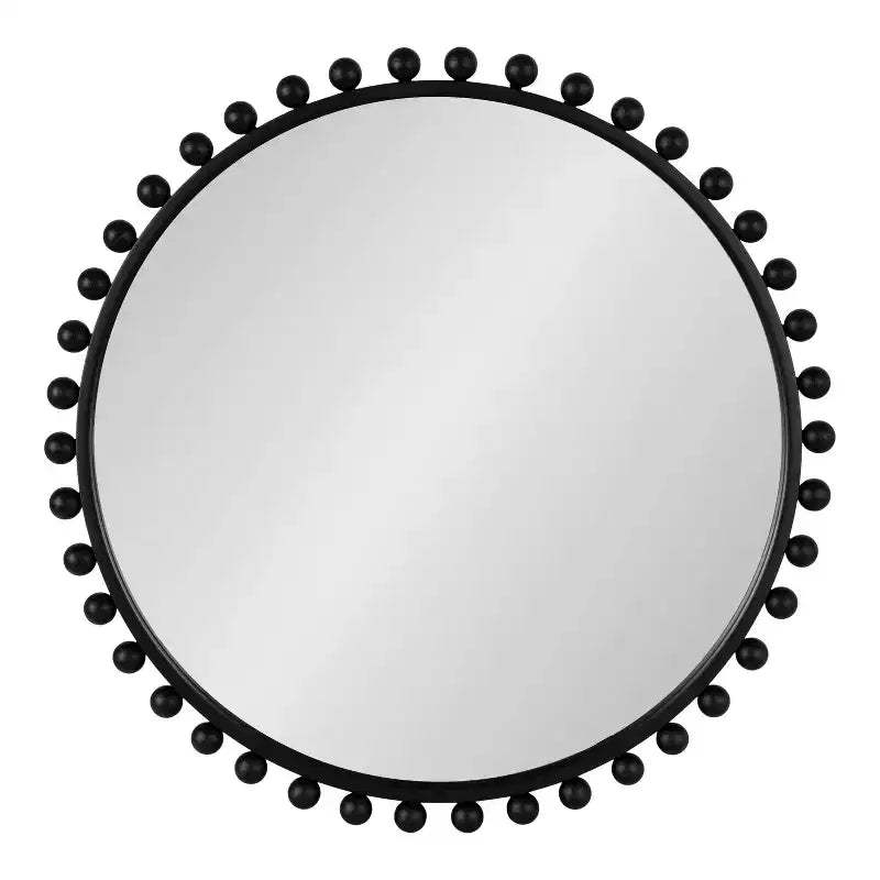 Kate & Laurel All Things Decor 28"x28" Beade Round Wall Mirror Black