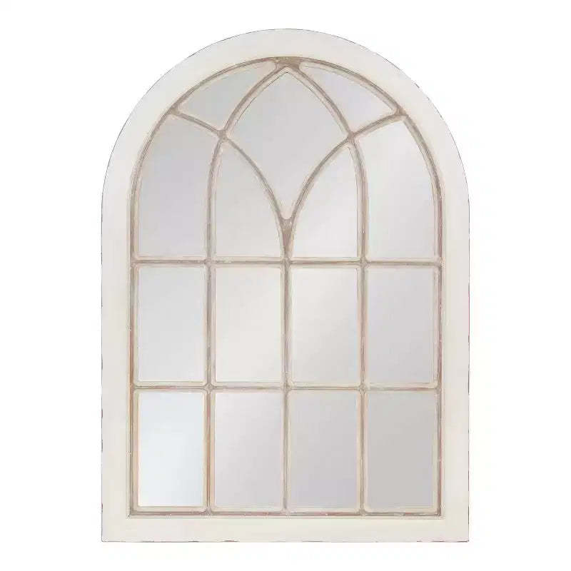 31" x 44" Nikoletta Arch Wall Mirror White - Kate & Laurel All Things Decor: Coastal Windowpane Design, Wood Frame