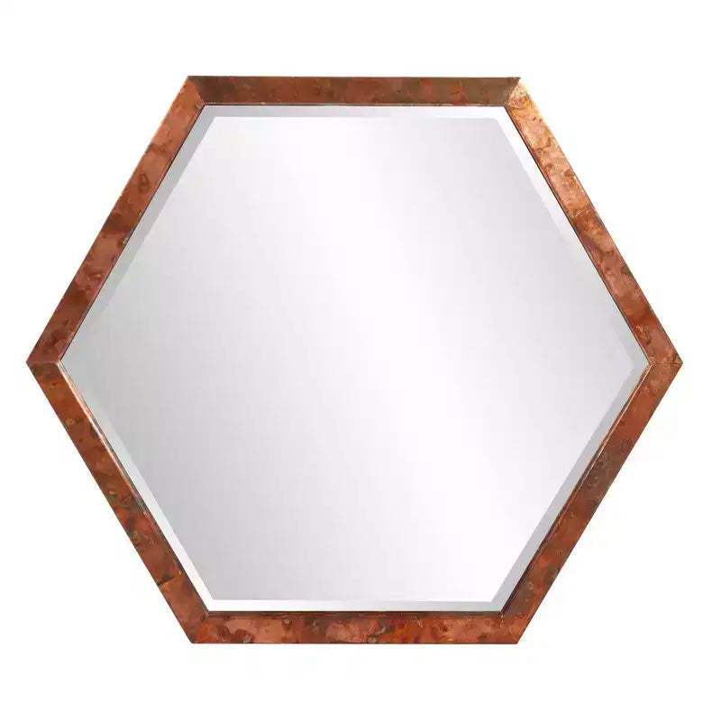 Howard Elliott Felix Wood Framed Wall Mirror Copper: Modern Octagon Shape, No Assembly, Wall Mount