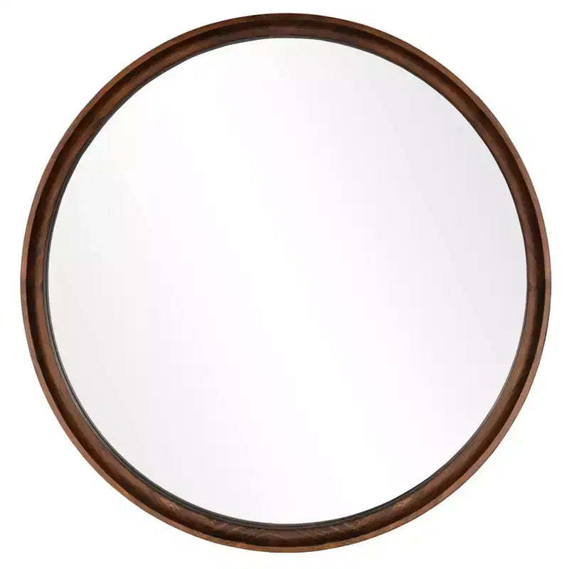 WallBeyond 26" Round Classic Wood Wall Mirror Walnut Brown