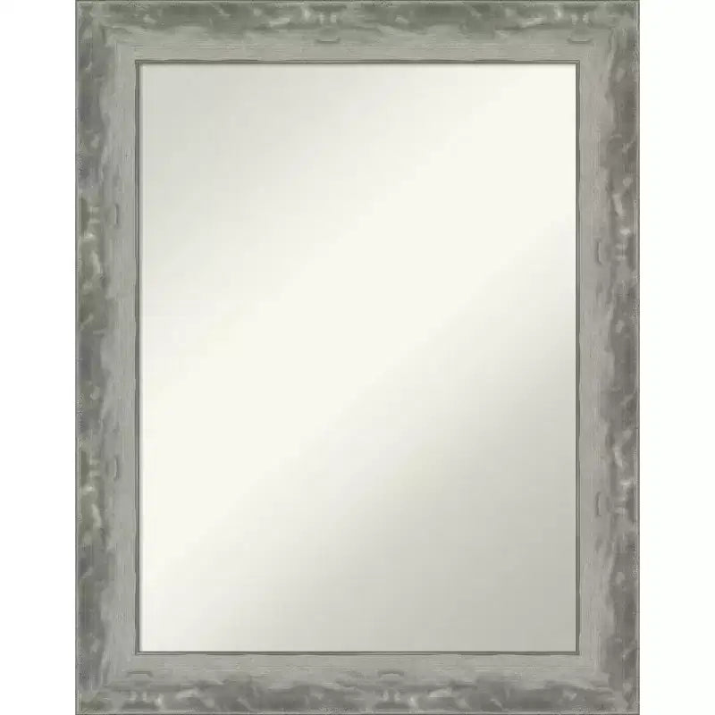 23" x 29" Non-Beveled Waveline Silver Narrow Bathroom Wall Mirror - Amanti Art: Modern Rectangle, Polystyrene Frame, Wall Mounted