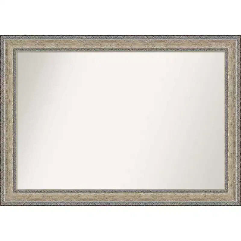 41"x29" Non-Beveled Wood Bathroom Wall Mirror Fleur Silver - Amanti Art: Modern Rectangular Design, Wall Mounted, Includes Hardware