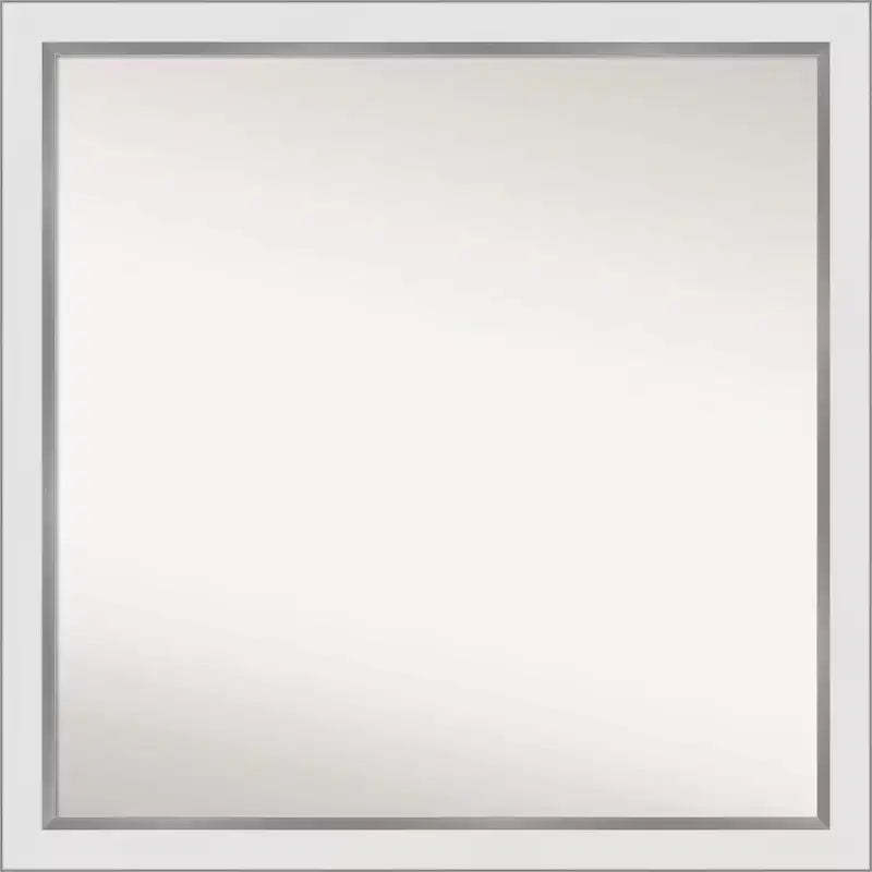 29" x 29" Non-Beveled Eva White Silver Narrow Wall Mirror - Amanti Art: Modern Square, Polystyrene Frame, Includes Mount Hardware