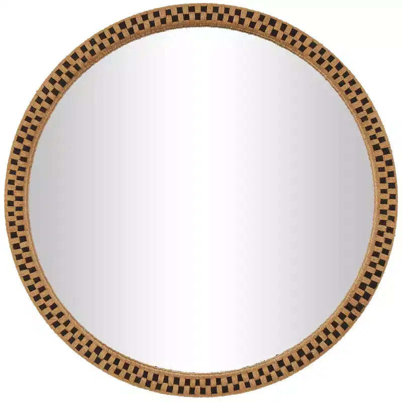 32"x32" Wooden Handmade Woven Checkered Wall Mirror Brown - Olivia & May