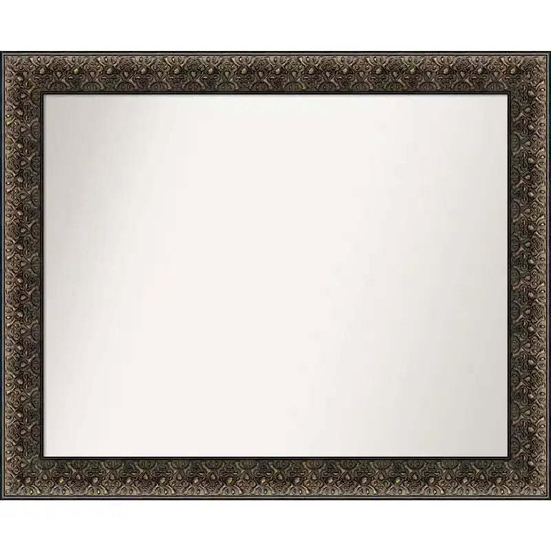 33" x 27" Non-Beveled Intaglio Embossed Black Wood Wall Mirror - Amanti Art: Modern Rectangle, Includes Mounting Hardware