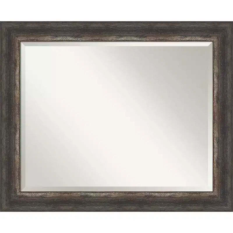 33" x 27" Bark Rustic Char Framed Wall Mirror Brown - Amanti Art