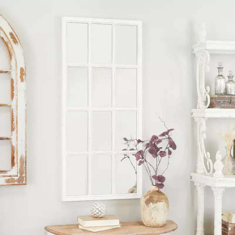 Wood Window Pane Inspired Wall Mirror White - Olivia & May: Farmhouse Entryway Decor, 48x22" Rectangle