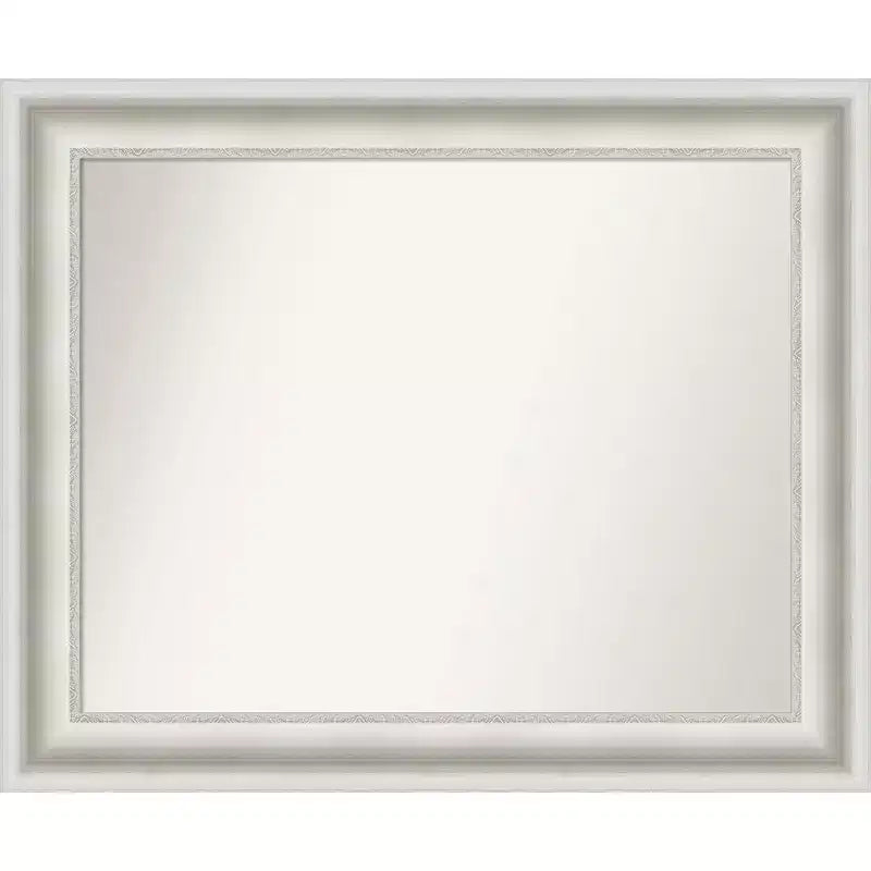 34" x 28" Non-Beveled Parlor White Bathroom Wall Mirror - Amanti Art: Modern Rectangle, Includes Mounting Hardware
