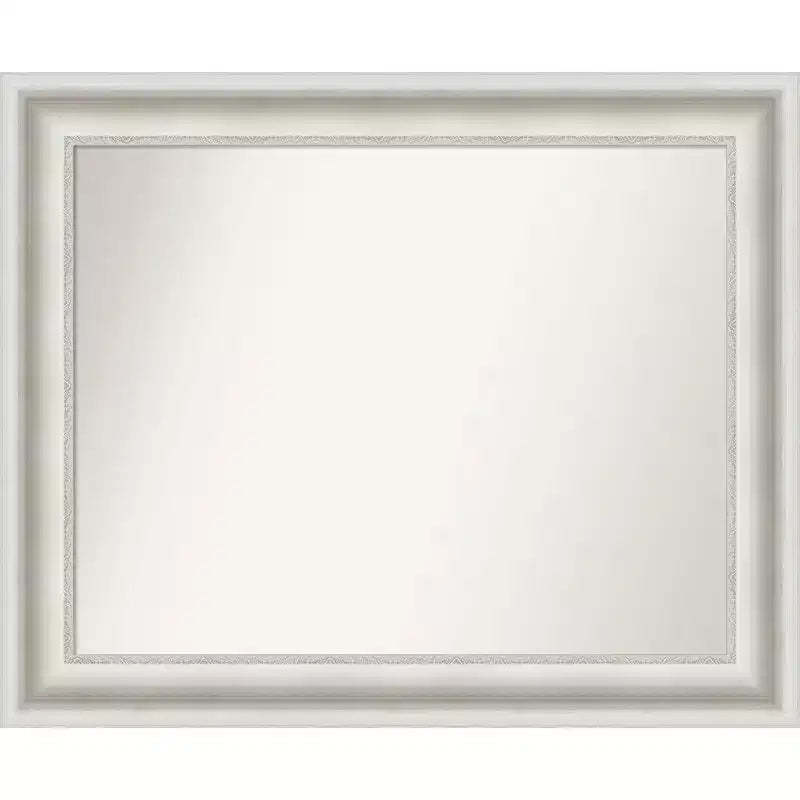 34" x 28" Non-Beveled Parlor White Bathroom Wall Mirror - Amanti Art: Modern Rectangle, Includes Mounting Hardware