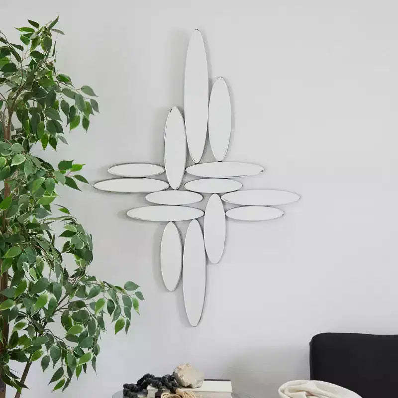 Olivia & May 28"X40" Glass Abstract Oval Room Wall Mirror Silver