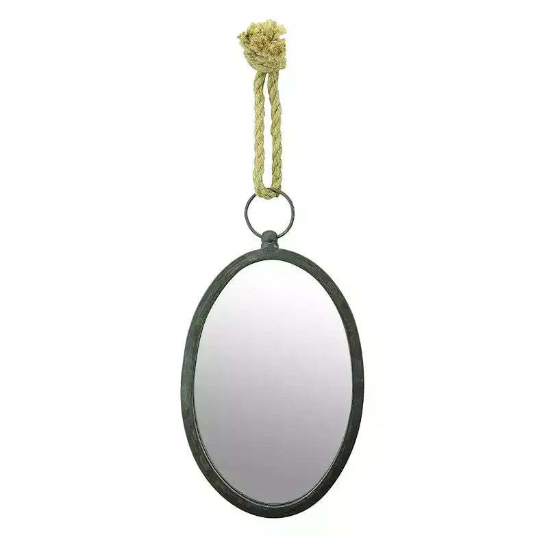 Large Oval Metal Wall Mirror with Rope Hanging Loop - Stonebriar Collection: Farmhouse Style, No Assembly Required