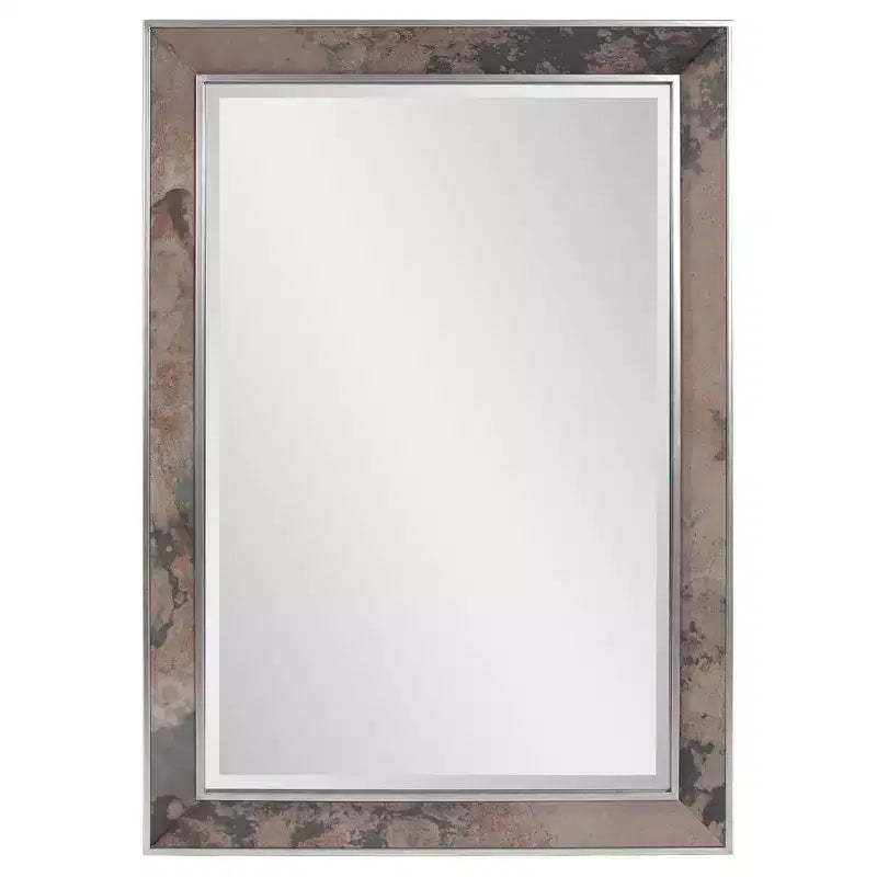 Howard Elliott 40"x30" Rectangular Wall Mirror: Chevron Wood Frame, No Assembly, Wall Mount, Modern Decor