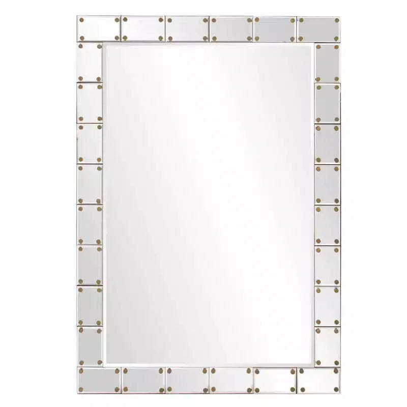 Howard Elliott Remington Glass/Wood Studded Wall Mirror: 39.5" Modern Rectangular, No Assembly Required