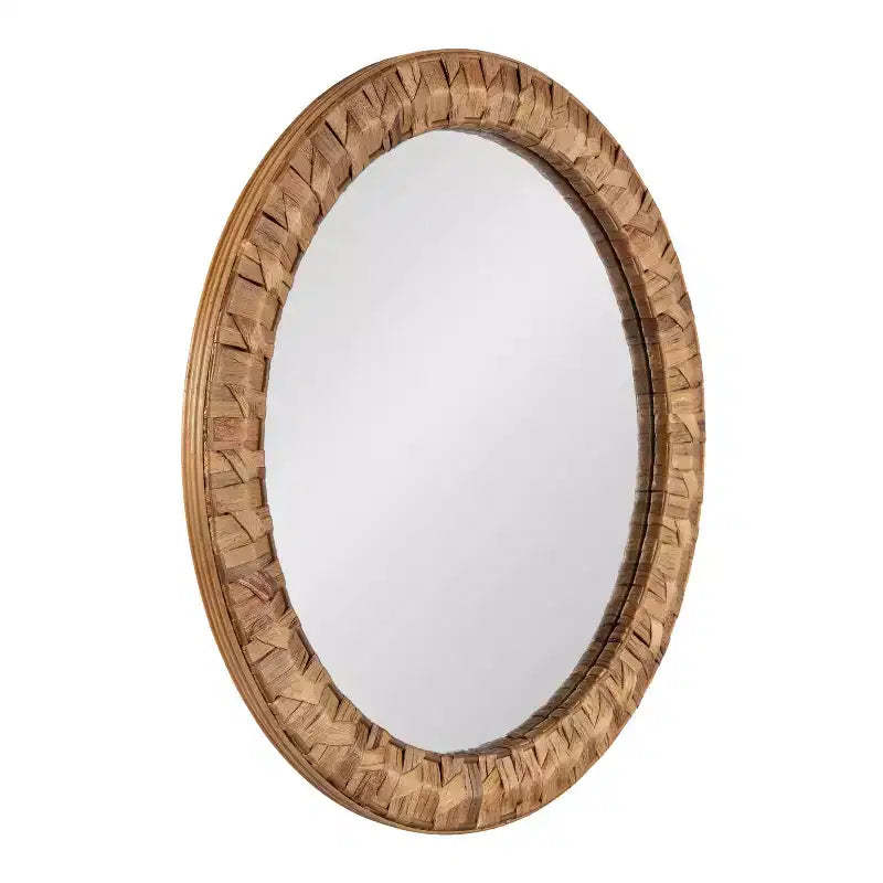 Kate & Laurel All Things Decor 26"x26" Laalima Woven Round Mirror Rustic Brown