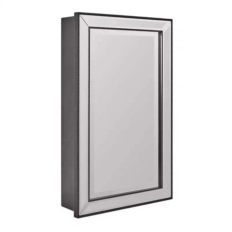 Head West 16"x26" Stylish Brushed Black Sleek Metro Beaded Medicine Cabinet with Mirror