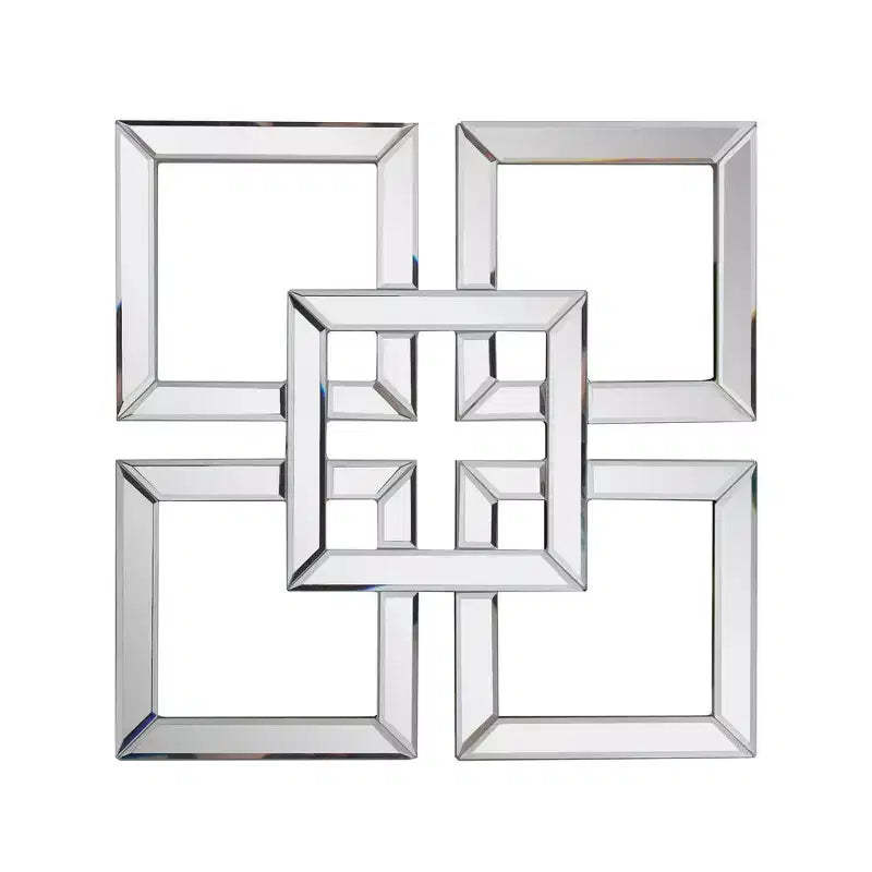 Howard Elliott 16"x16" Layered Mirrored Squares Mirror: Modern Style, MDF & Glass, Wall Mounted